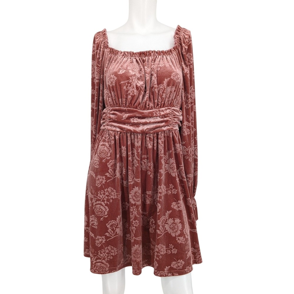 Floral Velvet Burnout Mini Dress Long Ruffle Sleeve Renaissance Whimsigoth 1XL